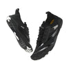 Black TerraTouch barefoot shoes with sport lettering, one tilted to show the white-podded snake-textured sole